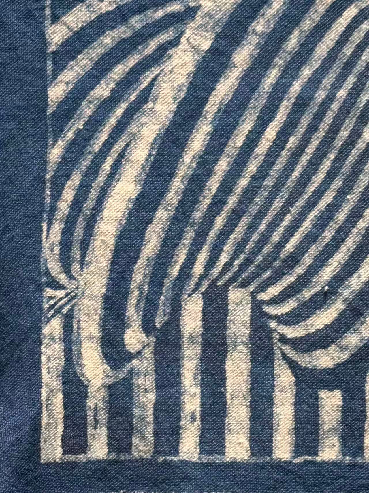 Handmade Indigo Batik Geometric Wall Art, Wood Framed Textile Art, Modern Abstract Indigo Home Décor
