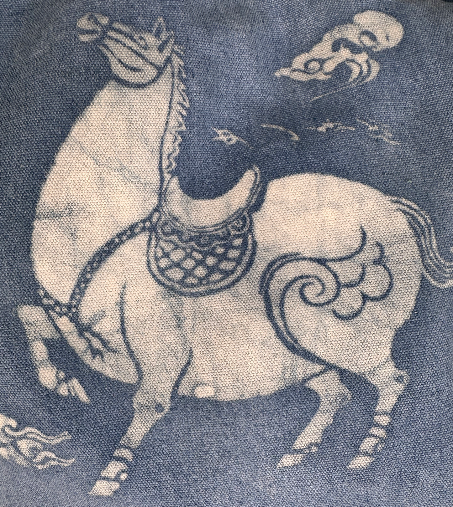 Hand-Dyed Indigo Batik Horse Tote Bag, Blue & White Cotton Shoulder Bag, Horse Lover Gift, One of a Kind Artisan Bag
