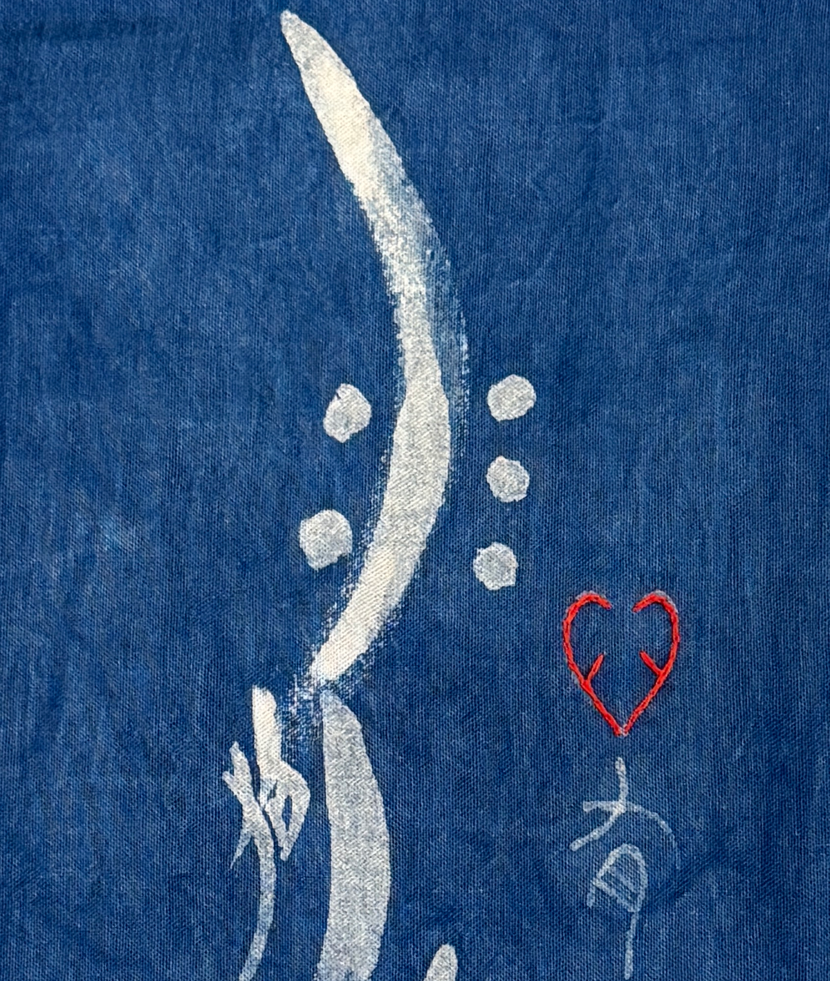 Nüshu Calligraphy Indigo Batik Wall Art, Free Spirit Within, Handmade Chinese Textile Art, Natural Indigo Wall Decor