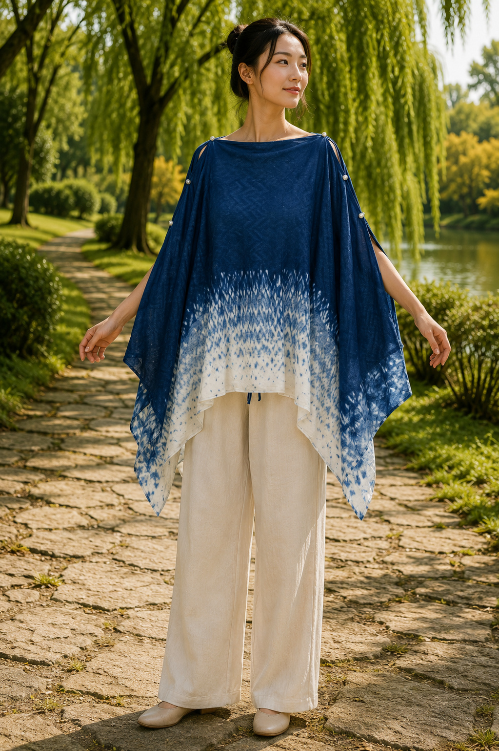 Convertible Indigo Tie Dye Wrap, Multi Way Shawl Poncho, Hand Dyed Cotton Scarf, Reversible Wearable Art, One of a Kind Gift