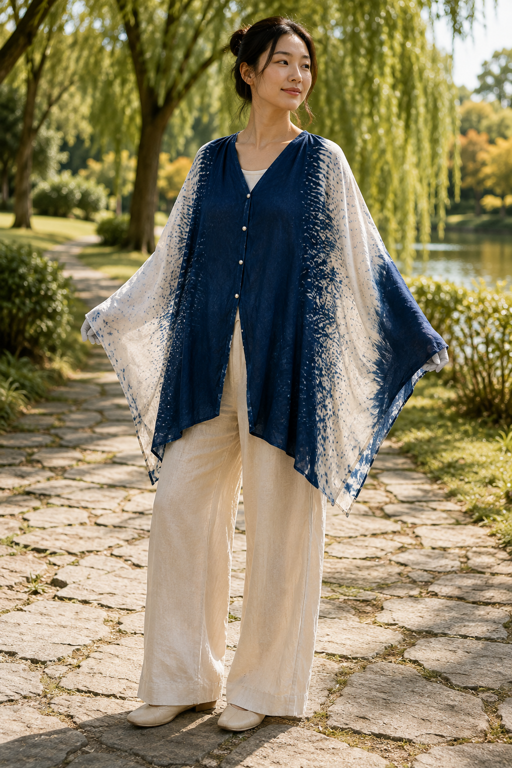 Convertible Indigo Tie Dye Wrap, Multi Way Shawl Poncho, Hand Dyed Cotton Scarf, Reversible Wearable Art, One of a Kind Gift