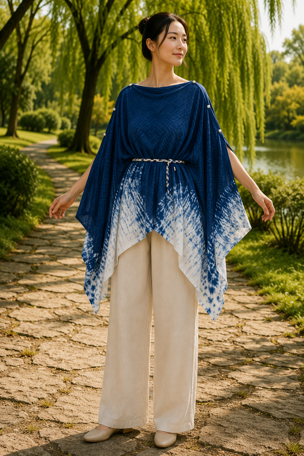 Convertible Indigo Tie Dye Wrap, Multi Way Shawl Poncho, Hand Dyed Cotton Scarf, Reversible Wearable Art, One of a Kind Gift