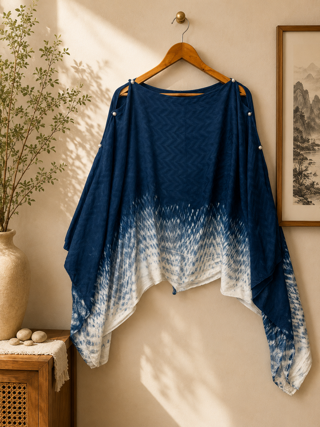 Convertible Indigo Tie Dye Wrap, Multi Way Shawl Poncho, Hand Dyed Cotton Scarf, Reversible Wearable Art, One of a Kind Gift