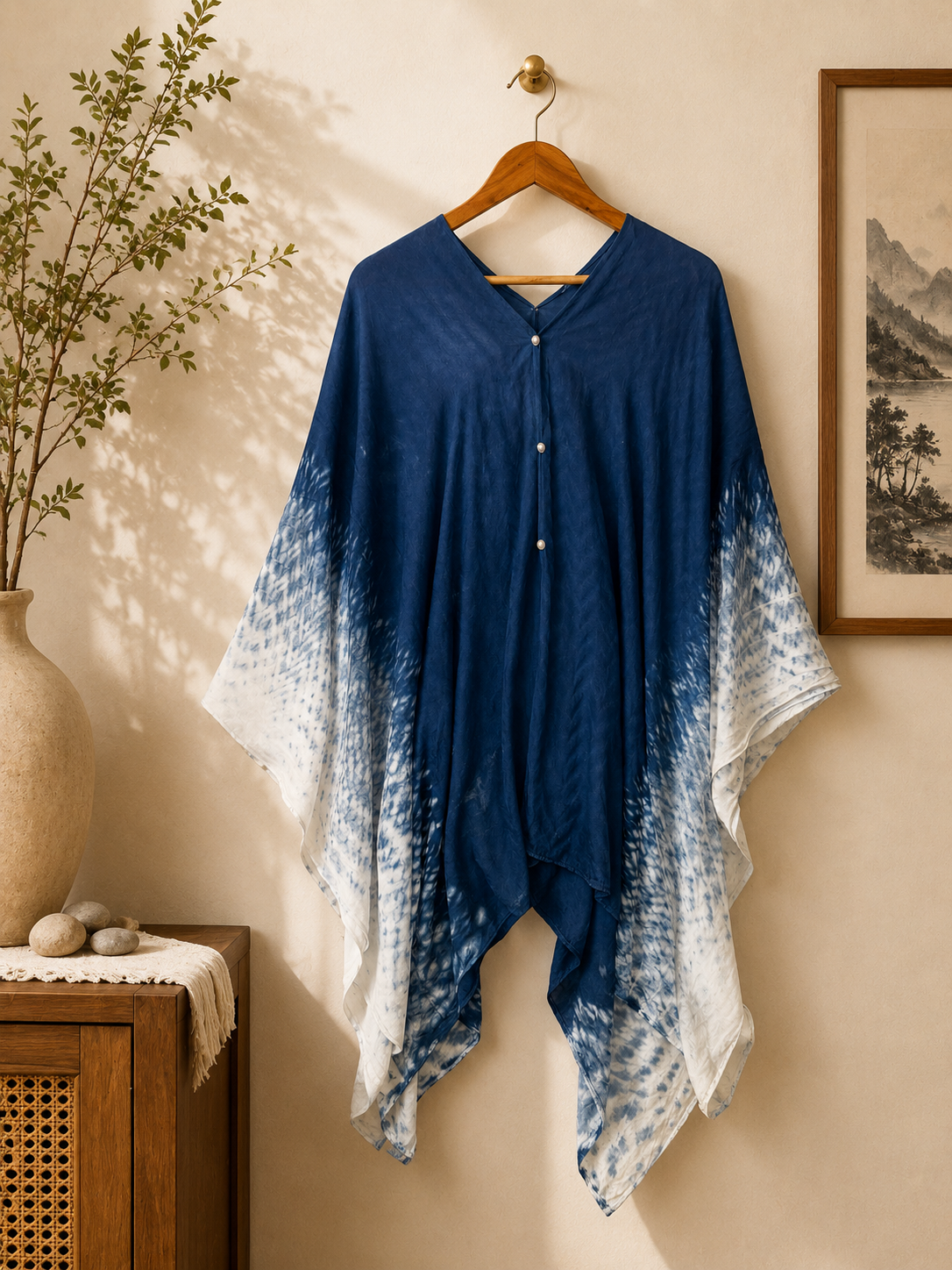 Convertible Indigo Tie Dye Wrap, Multi Way Shawl Poncho, Hand Dyed Cotton Scarf, Reversible Wearable Art, One of a Kind Gift