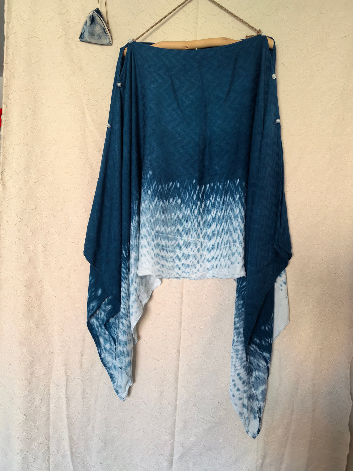 Convertible Indigo Tie Dye Wrap, Multi Way Shawl Poncho, Hand Dyed Cotton Scarf, Reversible Wearable Art, One of a Kind Gift