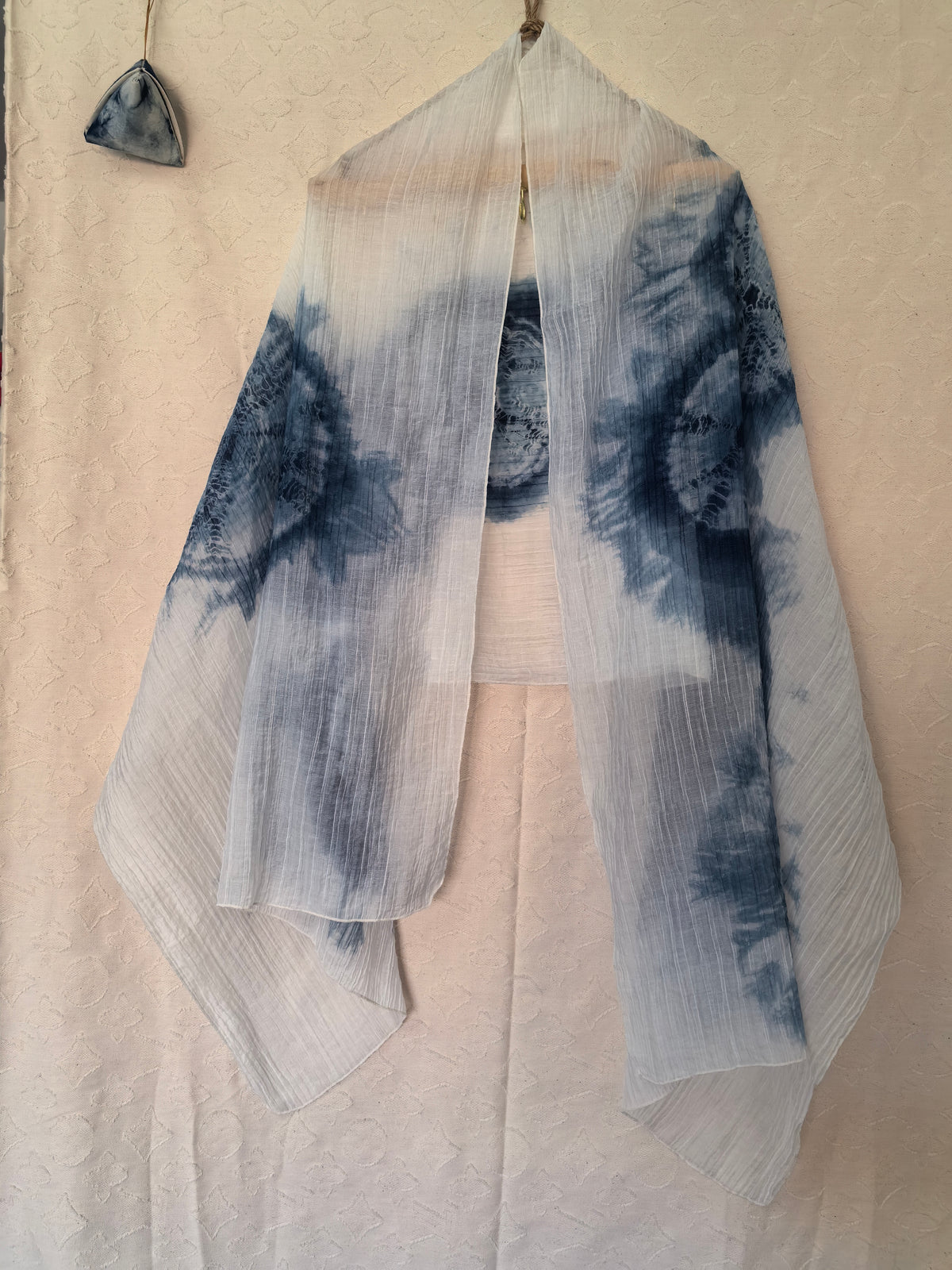 Indigo Tie Dye Scarf, Hand Dyed Tencel Linen Wrap, Plant Indigo Shawl, Indigo Tree Rings Textile Art, Design A or B
