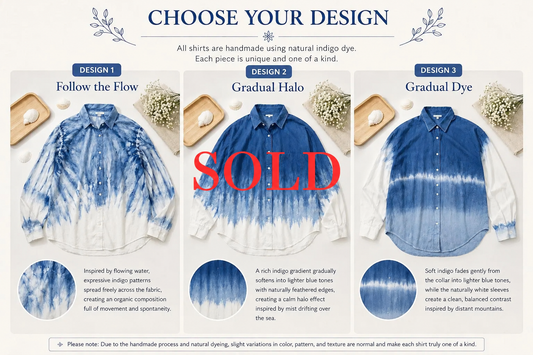 Handmade Indigo Tie-Dye Long Sleeve Shirt | Natural Cotton Hand-Dyed Overshirt | 3 Shibori Designs Available