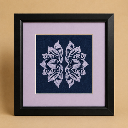 Lotus Textile Wall Art | Handmade Indigo Batik Art | Botanical Zen Home Decor | Tabletop or Wall Display | Housewarming Gift