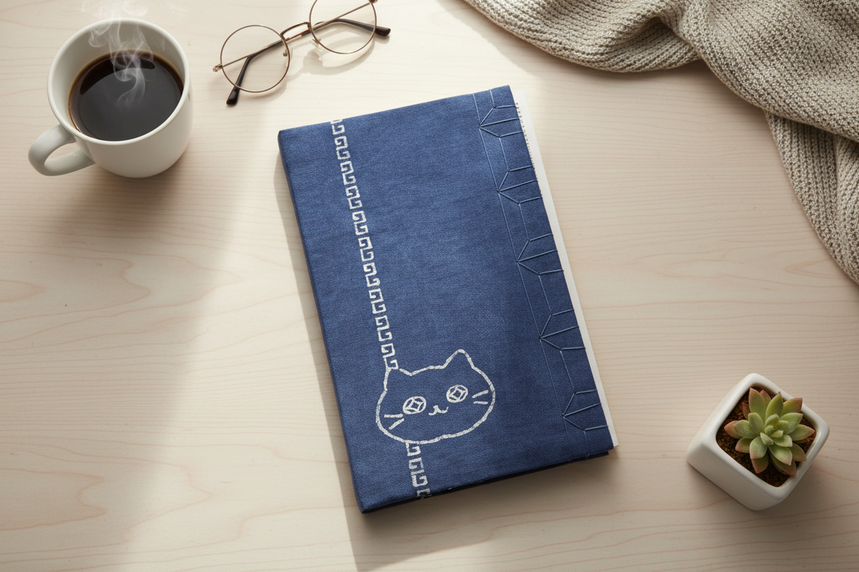 Handmade Indigo Batik Journal Cotton Fabric Cover 9x5.5 Hand Bound Gift #BA07C