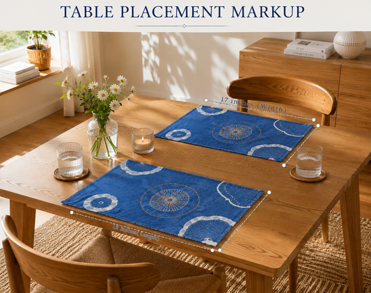Handmade Cotton Placemat | Indigo Batik Placemat | Embroidered Lotus Table Mat | Botanical Table Decor | Housewarming Gift