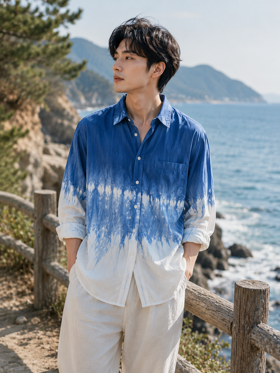 Handmade Indigo Tie-Dye Long Sleeve Shirt | Natural Cotton Hand-Dyed Overshirt | 3 Shibori Designs Available