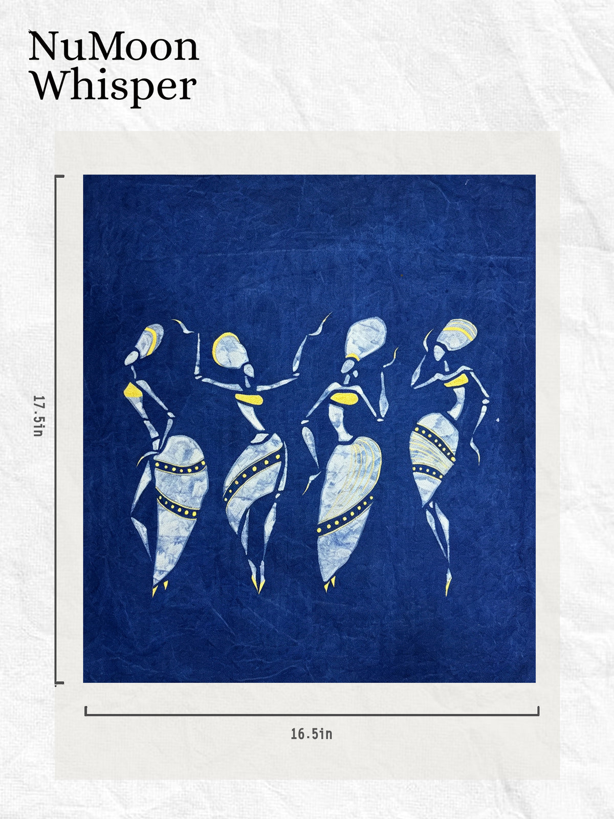 Dancing Women Wall Art, Indigo & Gold Batik Wall Hanging, Feminine Boho Decor, Handmade Textile Art, Mother Earth Tapestry