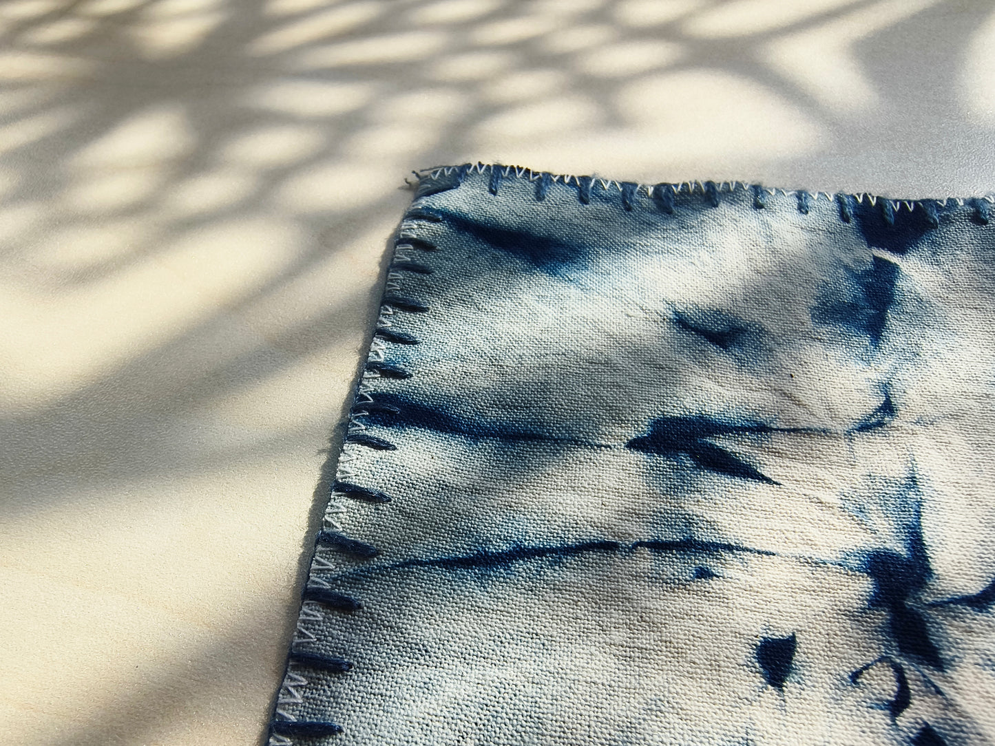 BA-11: Handmade Batik Blossom Coaster Set of 4 – Indigo Hand Dyed Textile Art for the Table – Artisan Floral Drink Mats