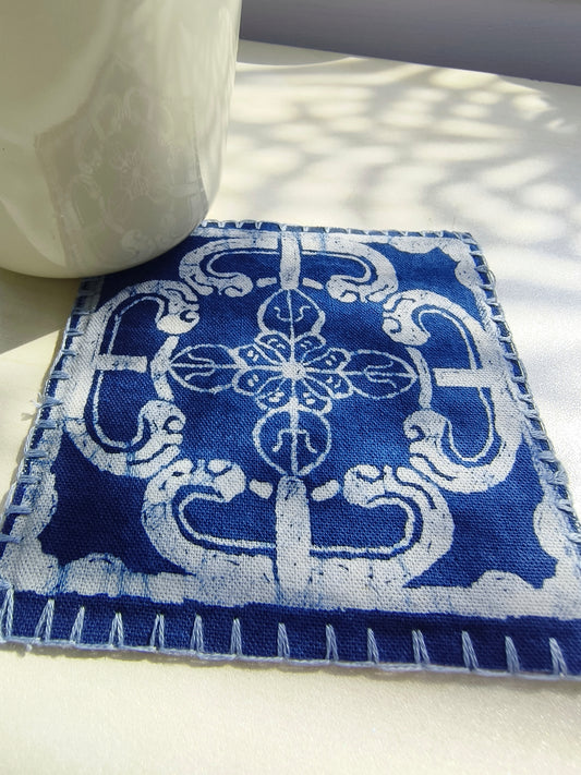 BA-13: Double-Sided Indigo Batik Art Coaster – Functional Craftsmanship
