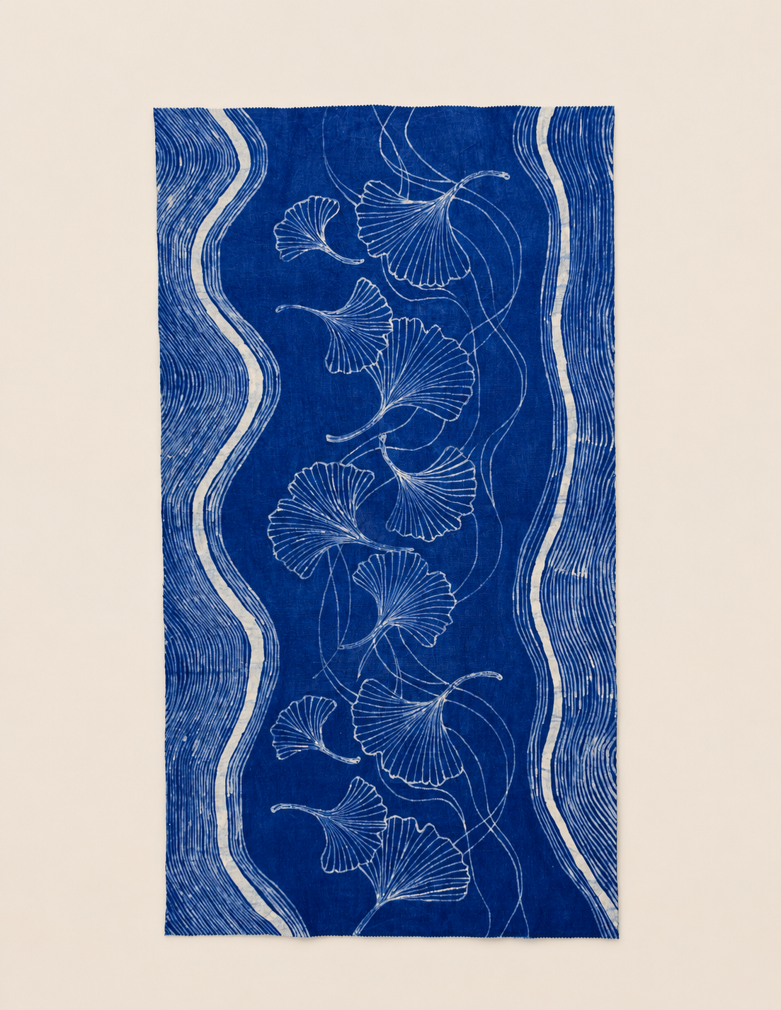 Handmade Indigo Batik Ginkgo Wall Hanging, Botanical Textile Art, Wabi-Sabi Zen Home Décor, Cotton Wall Art