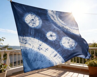 Silk Cotton Blend Scarf | Hand-Dyed Indigo Shibori Scarf | Lightweight Square Neck Scarf | Fashion Wrap | Gift for Her