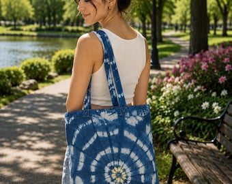 Handmade Cotton Tote Bag | Indigo Batik Tote | Shibori Shoulder Bag | Reusable Market Bag | Gift for Her
