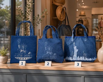 Statue of Liberty Canvas Tote Bag | America 250 Gift | Handmade Indigo Batik Tote | Patriotic Shoulder Bag | Gift for Her