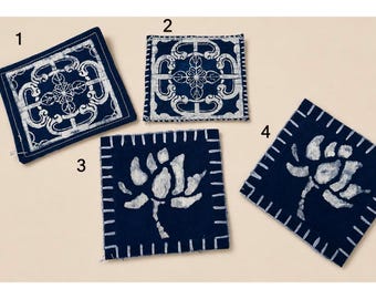 Handmade Fabric Drink Coaster | Double-Sided Indigo Batik Coaster | Cotton Tea Coaster | Table Decor | Housewarming Gift