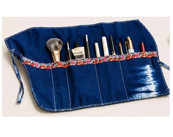 Handmade Cotton Roll-Up Organizer | Indigo Brush & Pencil Case | Artist Tool Roll | Travel Organizer | Gift for Artists