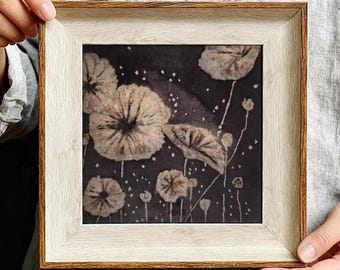 Lotus Textile Wall Art | Handmade Indigo Batik Art | Wabi-Sabi Botanical Decor | Zen Home Decor | Housewarming Gift