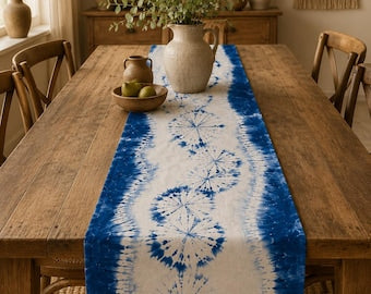 Handmade Indigo Shibori Table Runner | Cotton Decorative Textile | Bed Runner | Wall Hanging | Housewarming Gift