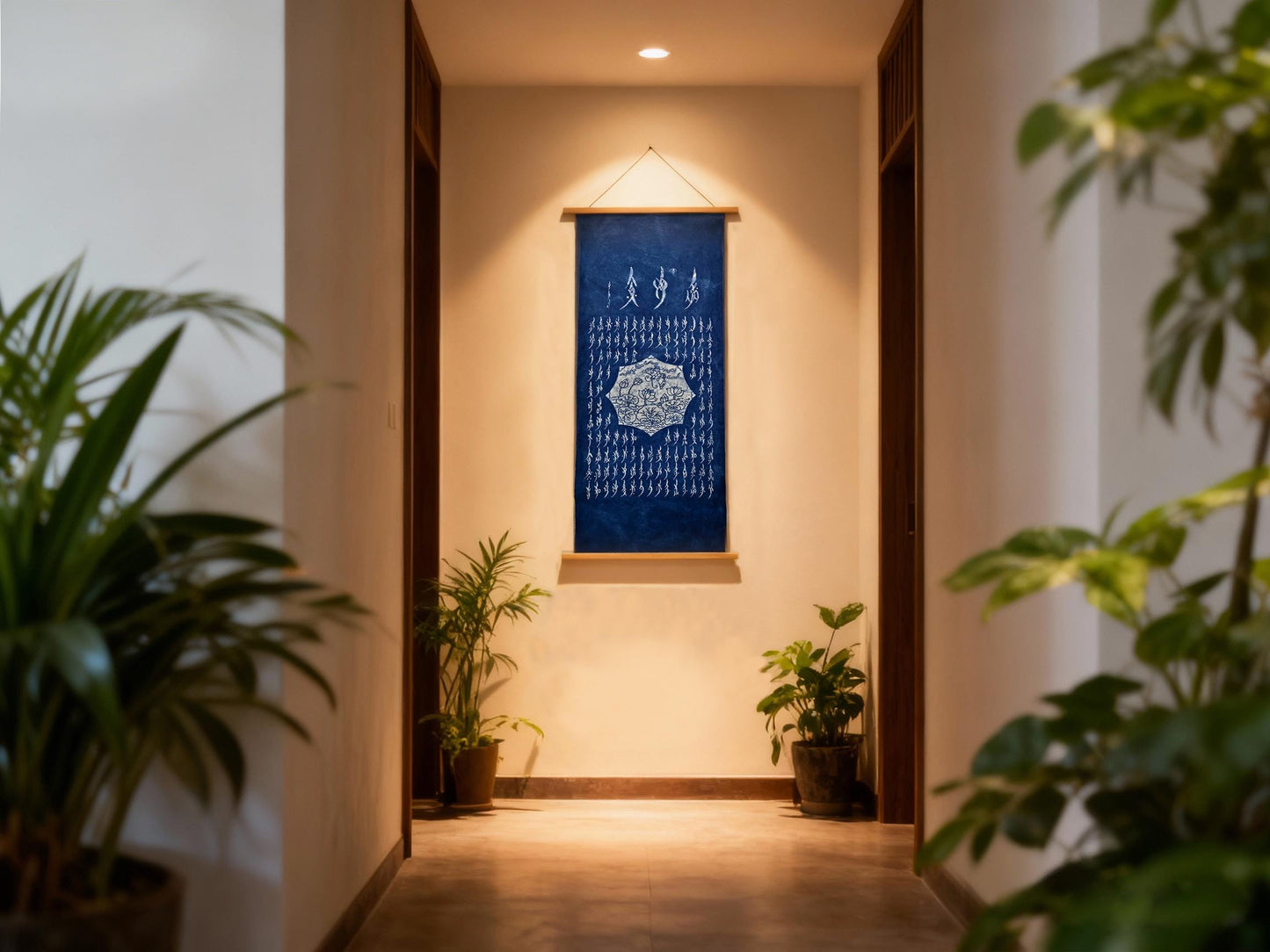 Handmade Lotus Textile Wall Art | Indigo Batik Wall Hanging | Nüshu Cultural Art | Zen Home Decor | Housewarming Gift