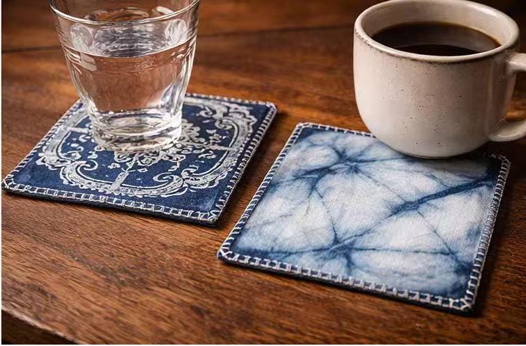 Handmade Fabric Drink Coaster | Double-Sided Indigo Batik Coaster | Cotton Tea Coaster | Table Decor | Housewarming Gift
