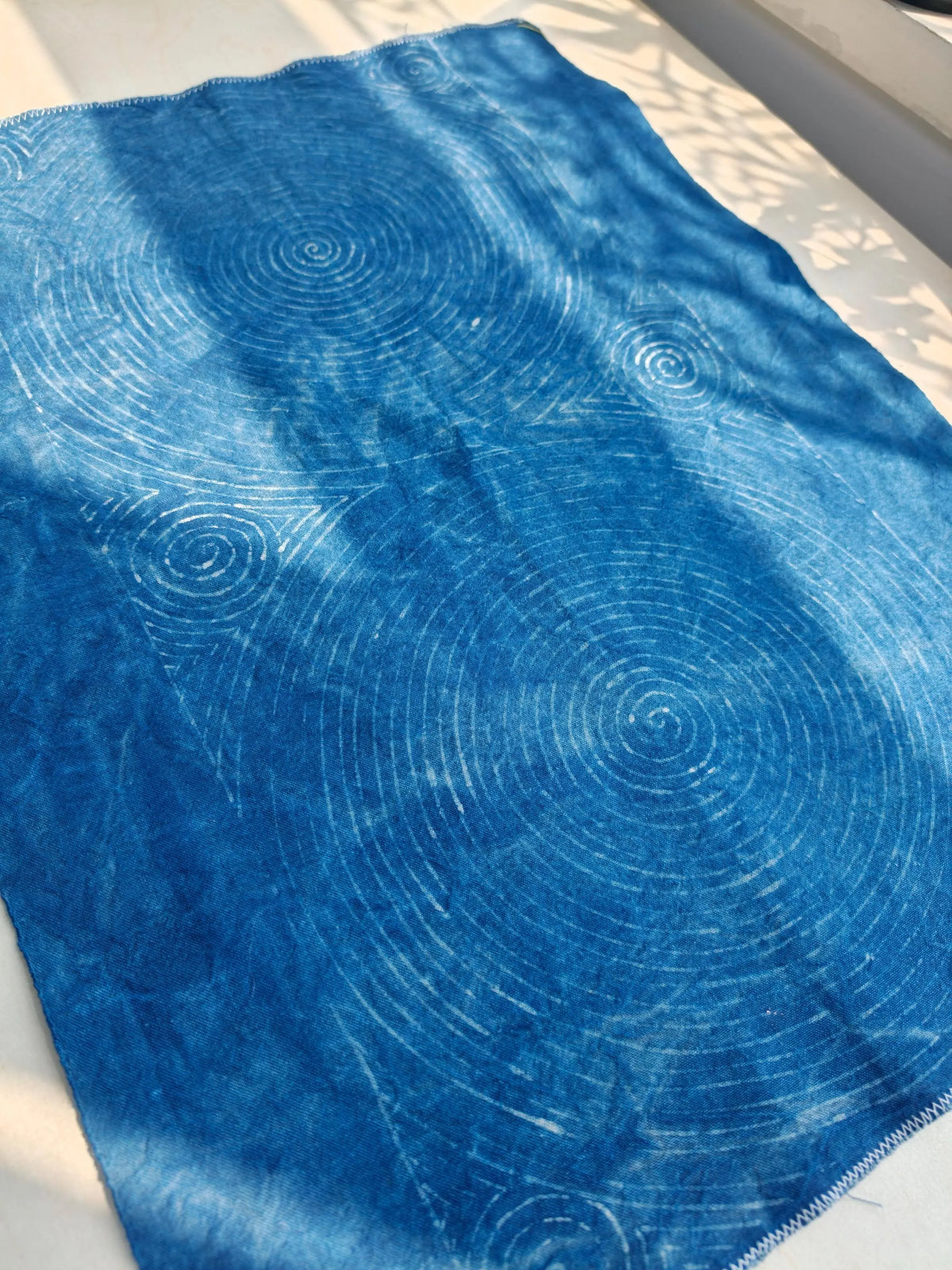 Handmade Textile Wall Art | Indigo Batik Wall Hanging | Dorm Room Decor | Miao Spiral Textile Art | Wabi-Sabi Home Decor | Housewarming Gift