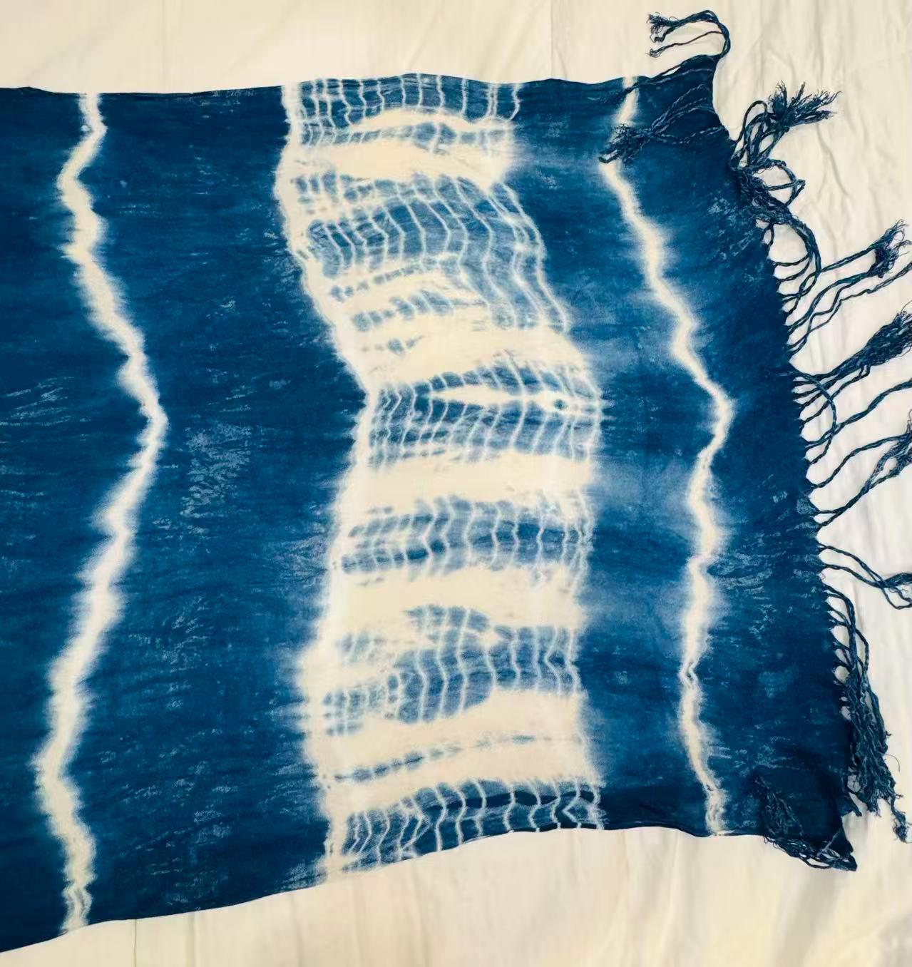Oversized Cotton Scarf | Hand-Dyed Indigo Wrap | Lightweight Shawl | Fashion Travel Scarf | Gift for Her