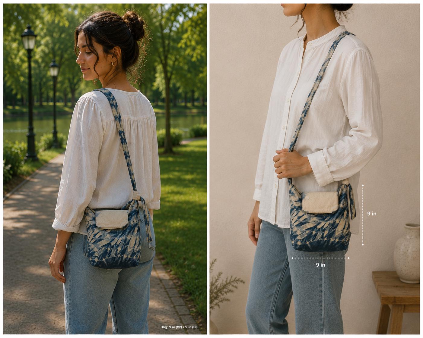 Handmade Cotton Crossbody Bag | Indigo Batik Shoulder Bag | Adjustable Canvas Purse | Boho Everyday Bag | Gift for Her