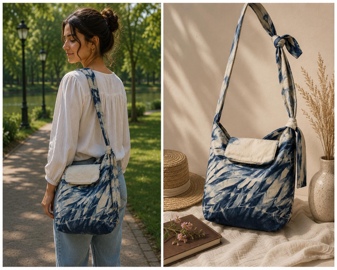 Handmade Cotton Crossbody Bag | Indigo Batik Shoulder Bag | Adjustable Canvas Purse | Boho Everyday Bag | Gift for Her