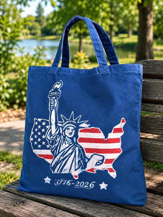 Statue of Liberty Canvas Tote Bag | America 250 Gift | Patriotic USA Shoulder Bag | 1776–2026 Market Tote | Gift for Her