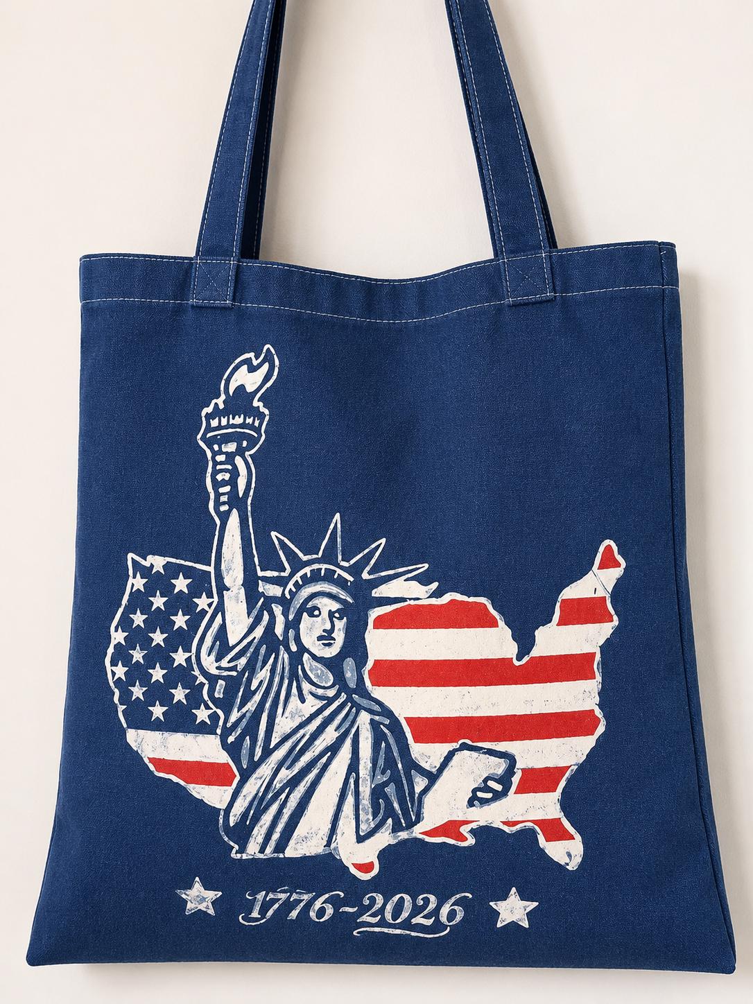 Statue of Liberty Canvas Tote Bag | America 250 Gift | Patriotic USA Shoulder Bag | 1776–2026 Market Tote | Gift for Her