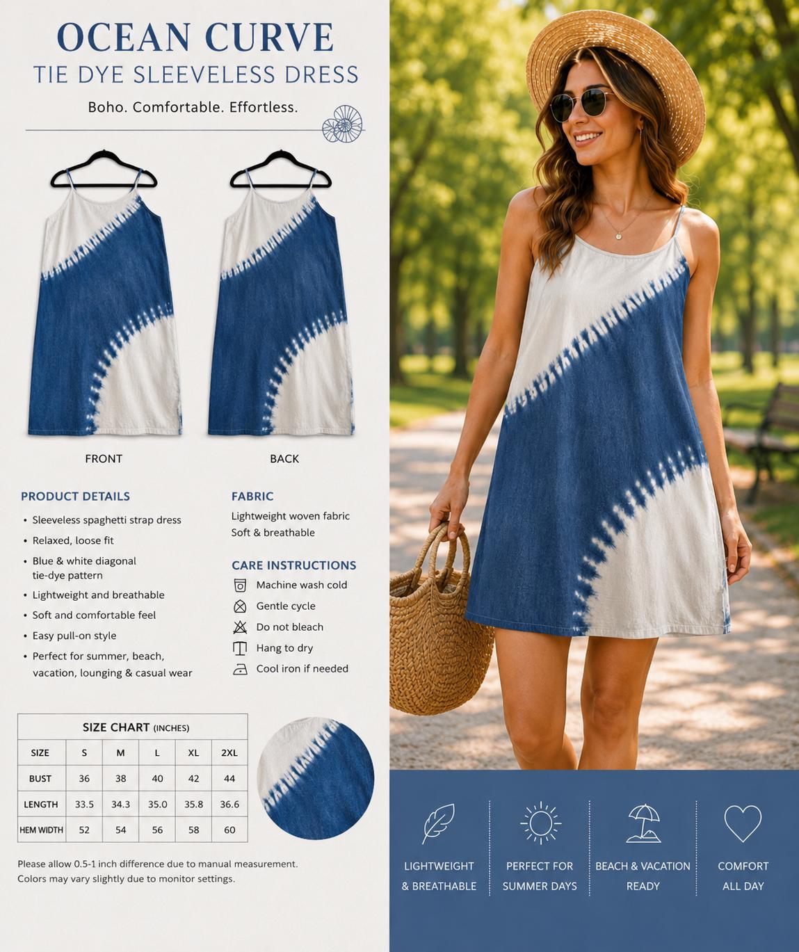 Women's Summer Dress | Tie-Dye Spaghetti Strap Dress | Casual Beach Dress | Lightweight Vacation Dress | Gift for Her
