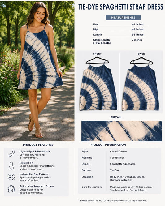 Women's Summer Dress | Tie-Dye Spaghetti Strap Dress | Casual Beach Dress | Lightweight Vacation Dress | Resort Wear