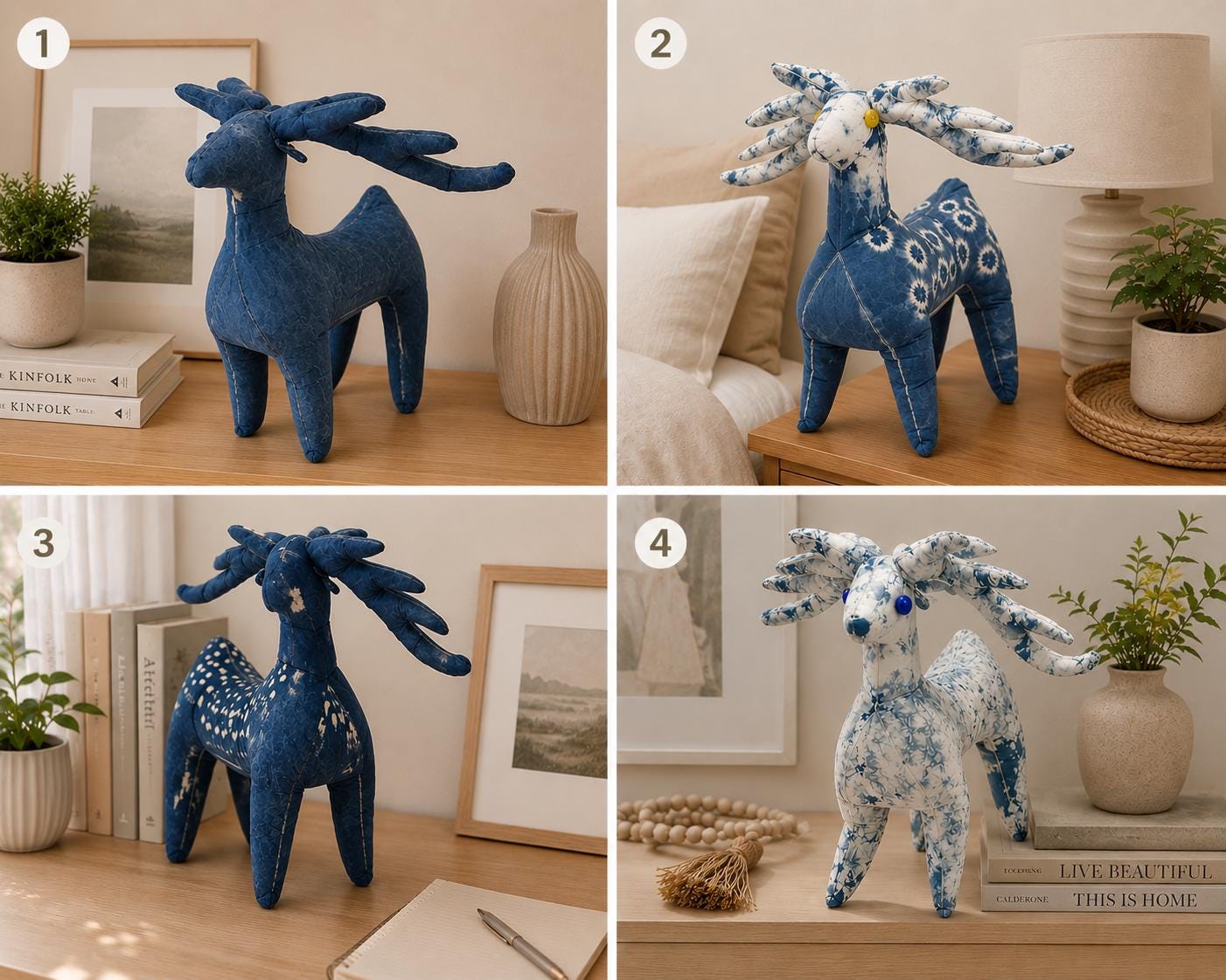 Handmade Deer Plush | Indigo Textile Art Doll | Stuffed Animal | Nursery Decor | Gift for Nature Lovers