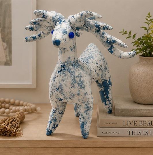 Handmade Deer Plush | Indigo Textile Art Doll | Stuffed Animal | Nursery Decor | Gift for Nature Lovers
