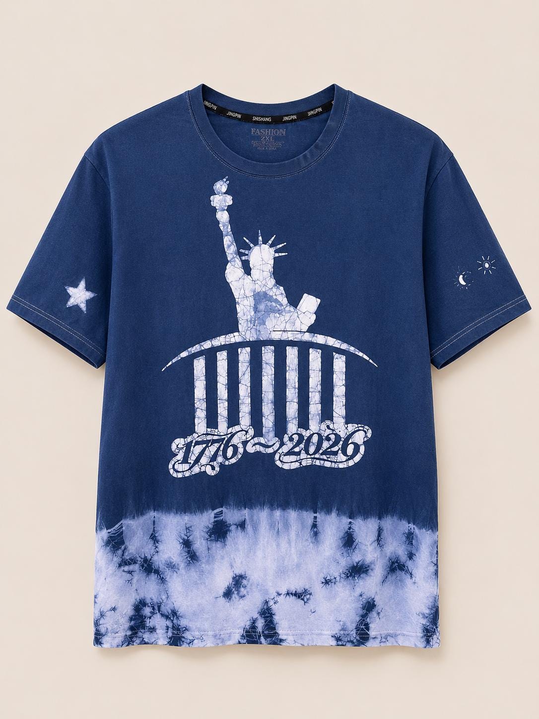 America 250 Graphic T-Shirt | Patriotic USA Tee | Indigo Batik Style Shirt | 1776–2026 Independence Day | Gift for Her & Him