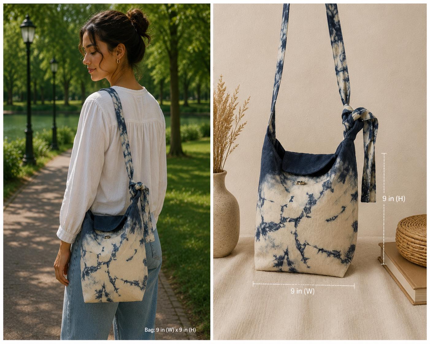 Handmade Cotton Crossbody Bag | Indigo Batik Shoulder Bag | Adjustable Canvas Purse | Boho Everyday Bag | Gift for Her
