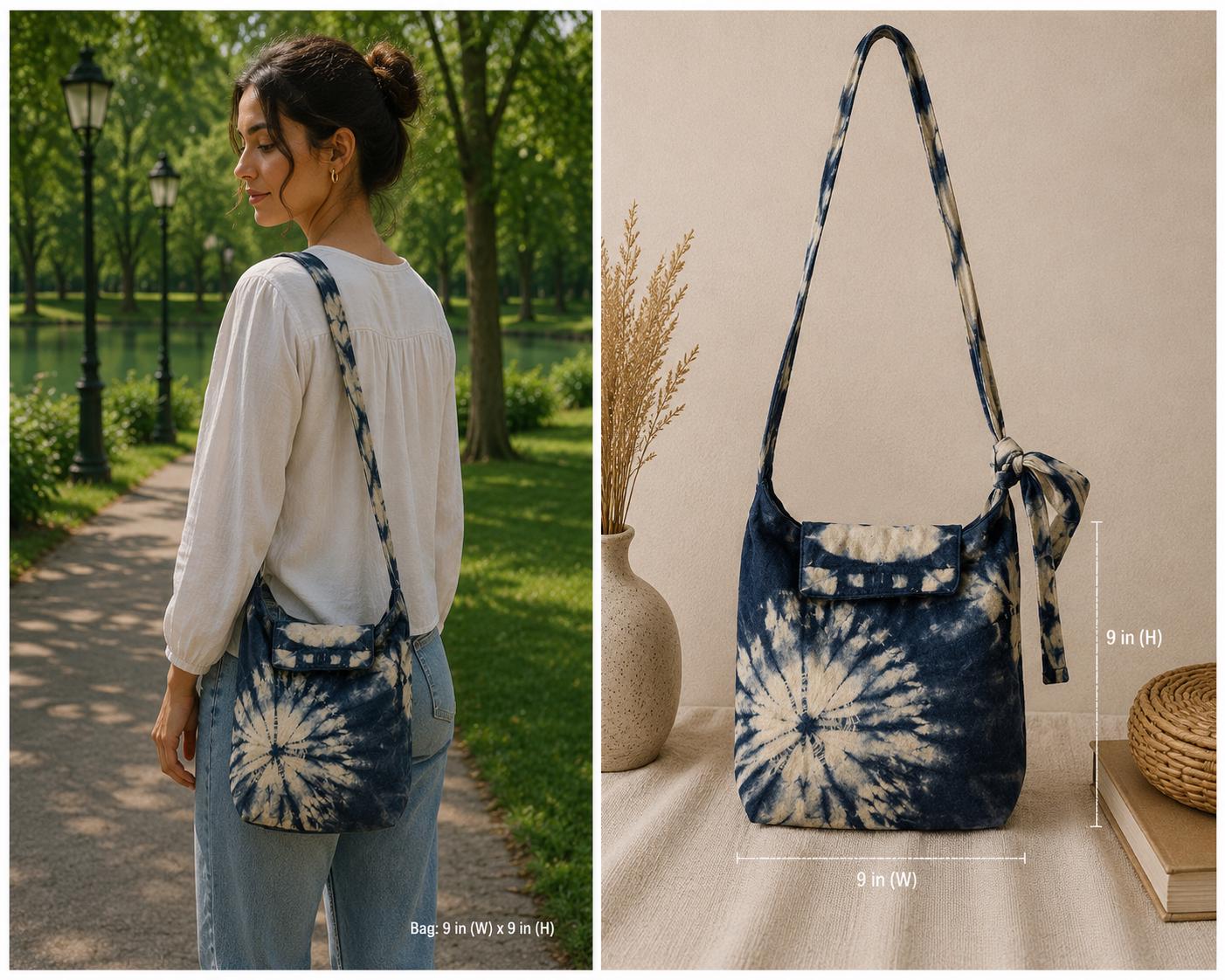 Handmade Cotton Crossbody Bag | Indigo Batik Shoulder Bag | Adjustable Canvas Purse | Boho Everyday Bag | Gift for Her