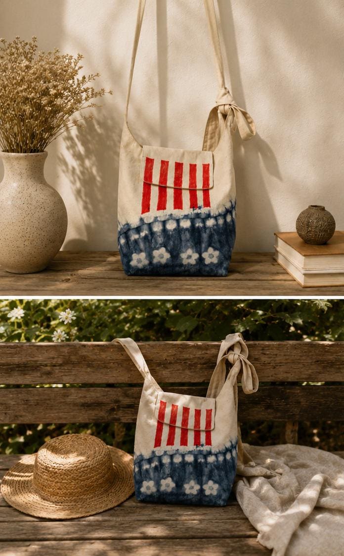 Handmade Cotton Crossbody Bag | Patriotic Red White Blue Shoulder Bag | Adjustable Canvas Purse | USA Gift | Everyday Travel Bag