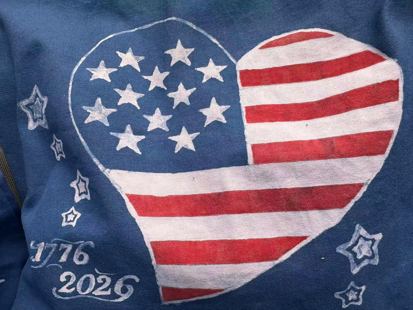 Patriotic Heart Canvas Tote Bag | America 250 Gift | Hand-Painted Americana Shoulder Bag | 1776–2026 Market Tote | Gift for Her