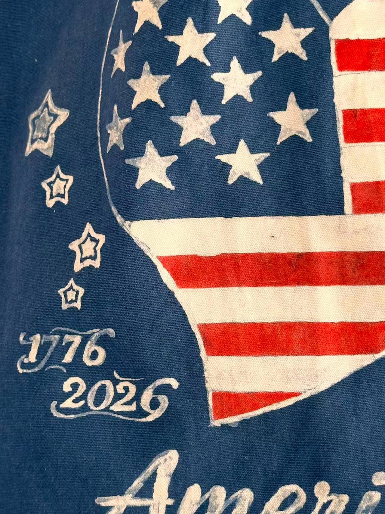 Patriotic Heart Canvas Tote Bag | America 250 Gift | Hand-Painted Americana Shoulder Bag | 1776–2026 Market Tote | Gift for Her