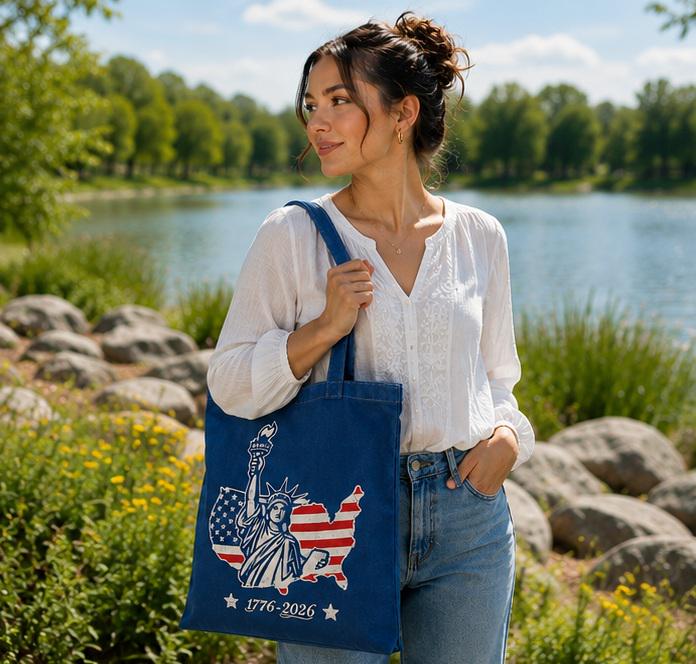 Statue of Liberty Canvas Tote Bag | America 250 Gift | Patriotic USA Shoulder Bag | 1776–2026 Market Tote | Gift for Her