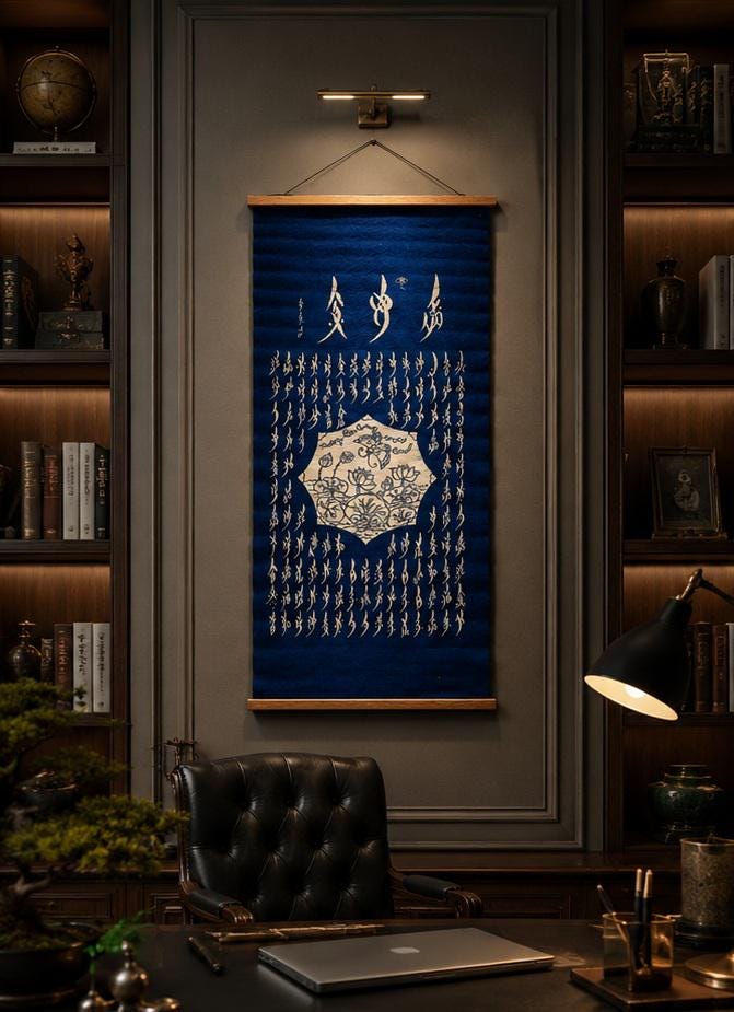 Handmade Lotus Textile Wall Art | Indigo Batik Wall Hanging | Nüshu Cultural Art | Zen Home Decor | Housewarming Gift