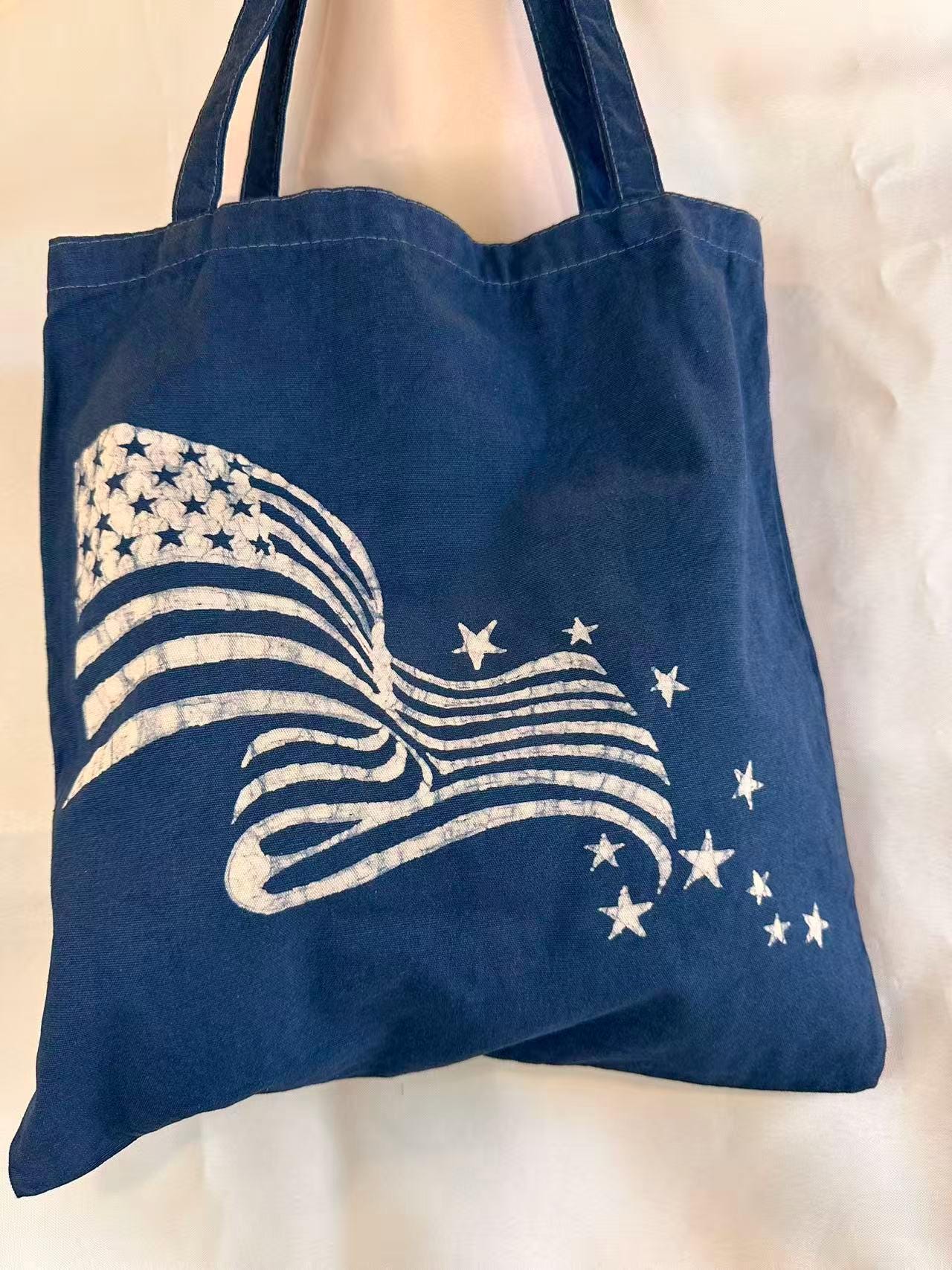 American Flag Canvas Tote Bag | America 250 Gift | Patriotic Batik Shoulder Bag | 1776–2026 Market Tote | Gift for Her