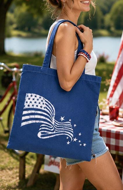 American Flag Canvas Tote Bag | America 250 Gift | Patriotic Batik Shoulder Bag | 1776–2026 Market Tote | Gift for Her