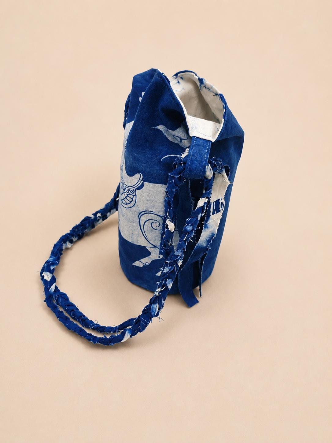 Handmade Cotton Bucket Bag | Indigo Batik Crossbody Bag | Lucky Horse Shoulder Bag | Adjustable Boho Purse | Gift for Her