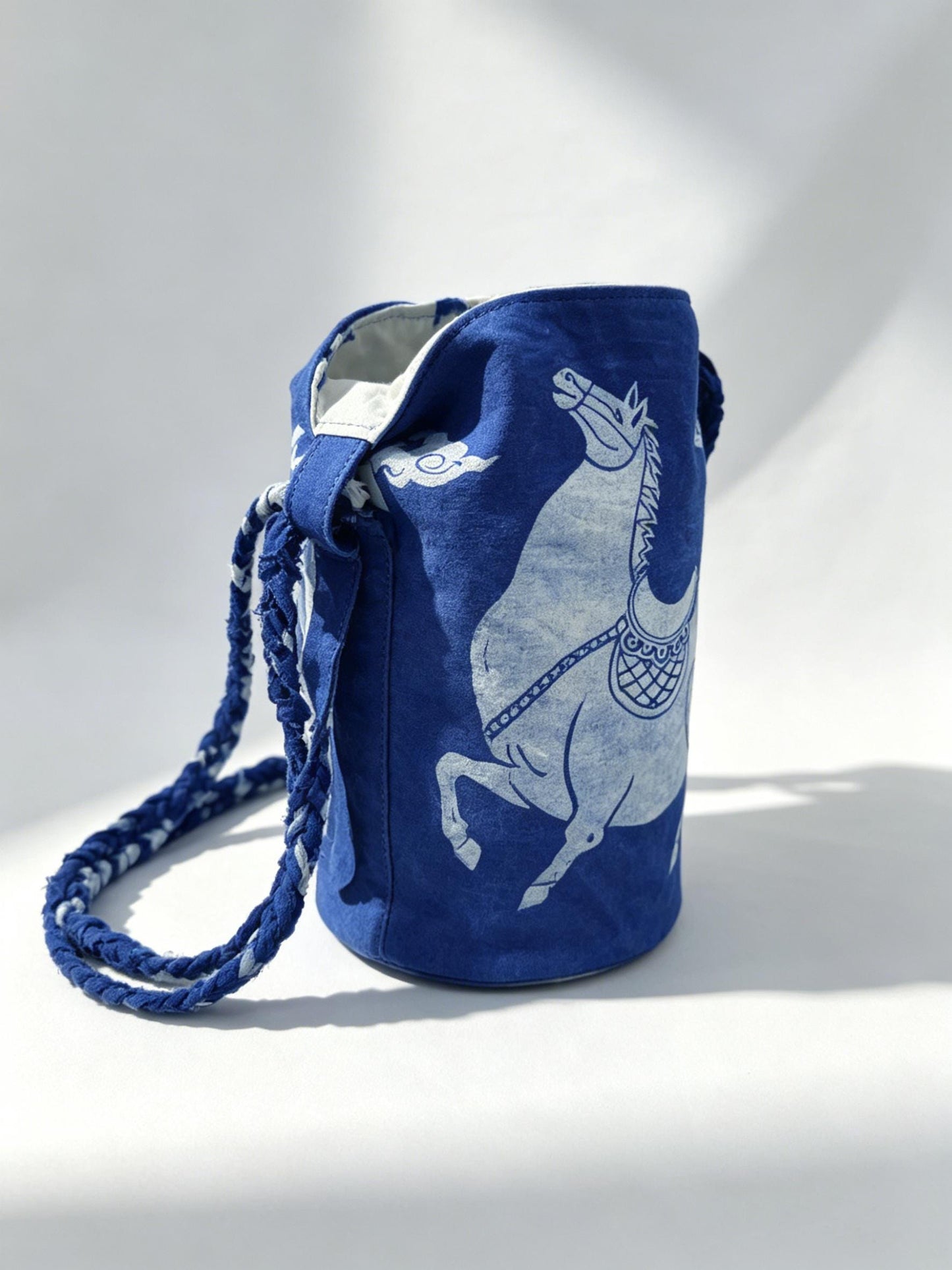 Handmade Cotton Bucket Bag | Indigo Batik Crossbody Bag | Lucky Horse Shoulder Bag | Adjustable Boho Purse | Gift for Her